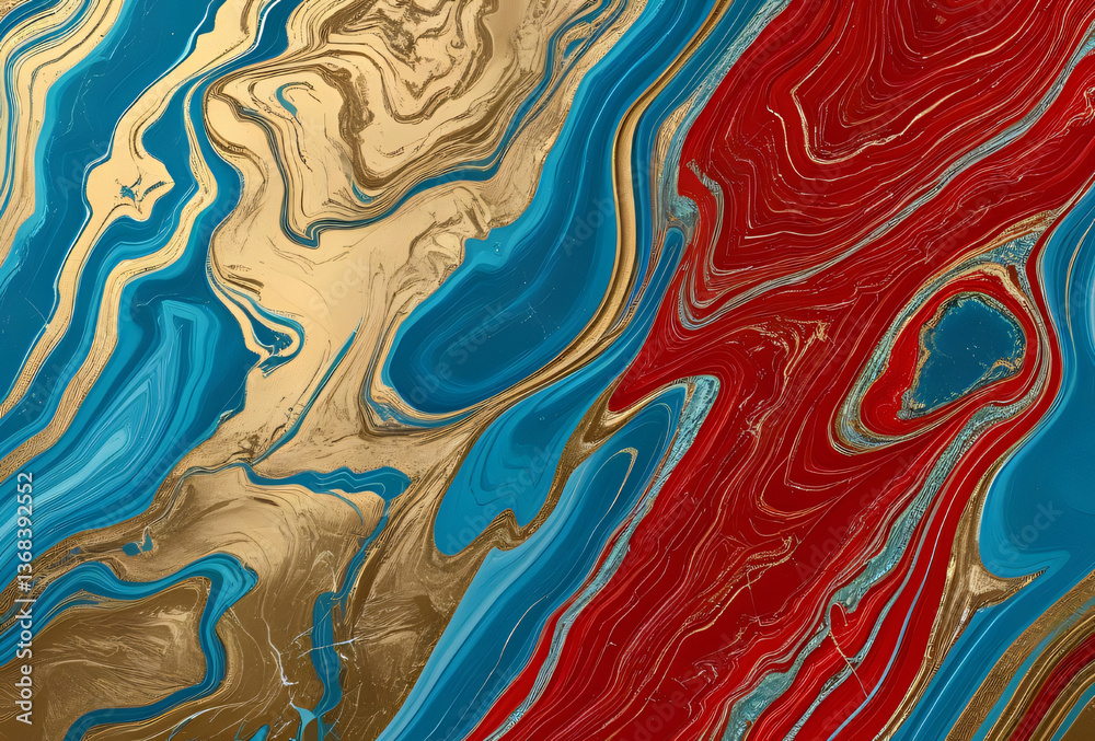 Obraz premium Decorative Surface with Interaction of Blue, Red, and Gold