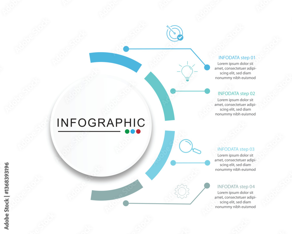 Vector infographic label design with circle infographic template design and 4 options or steps. Can be used for process diagram.