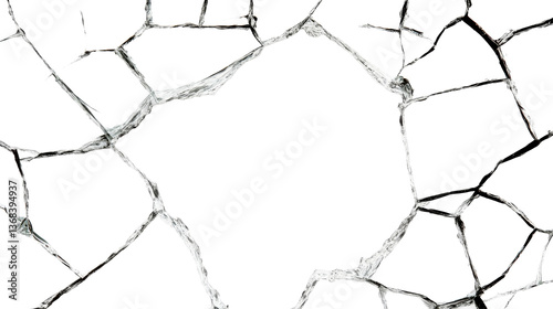 Cracked mirror effect with shattered glass texture background, cut out transparent