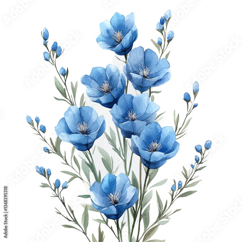A watercolor of an aconitum, isolated on a white background. Aconitum vector.

