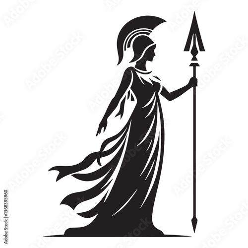 Battle-hardened Athena silhouette, the war strategist - Athena illustration - Athena vector - Greek goddess silhouette

