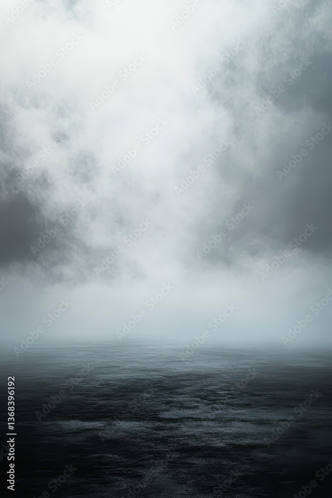 Fototapeta premium Moody Seascape Dark Gray Clouds Over a Foggy Sea