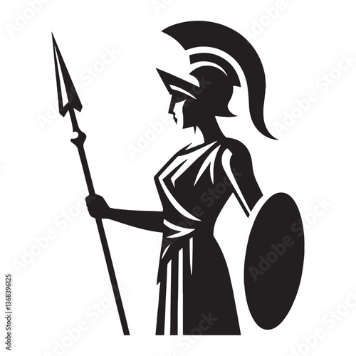 Shadowed Athena silhouette, cloaked in ancient mystery - Athena illustration - Athena vector - Greek goddess silhouette

