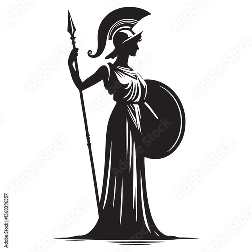 Celestial Athena silhouette, a divine protector - Athena illustration - Athena vector - Greek goddess silhouette

