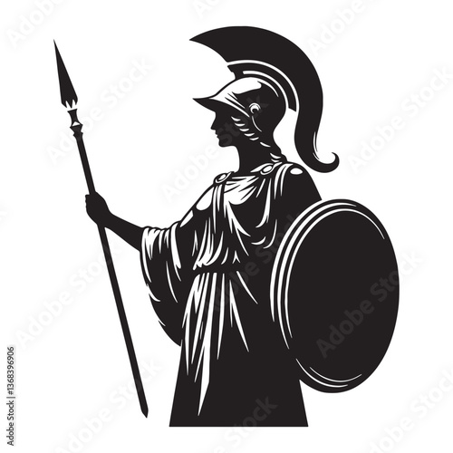 Regal Athena silhouette, the embodiment of wisdom and war - Athena illustration - Athena vector - Greek goddess silhouette

