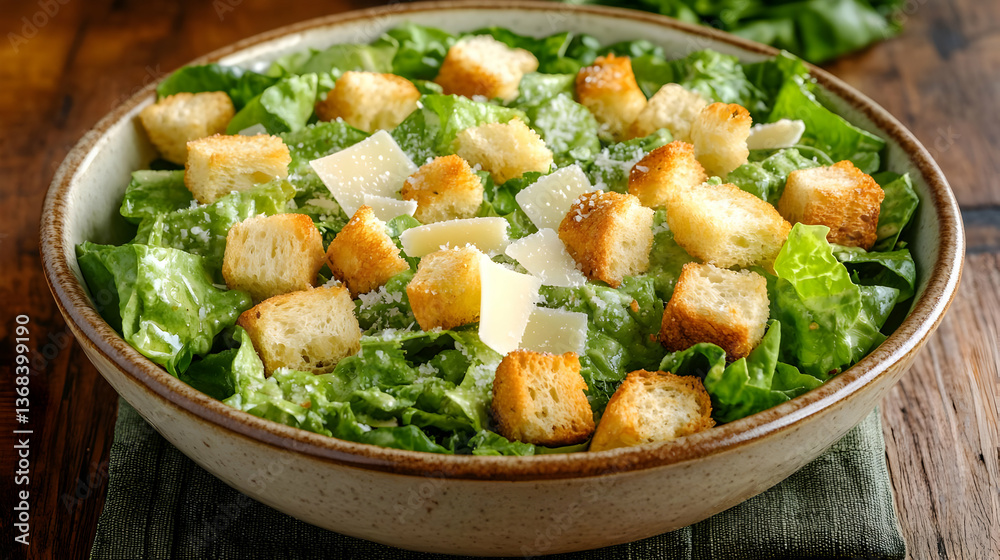 Delicious Caesar Salad with Croutons and Parmesan Cheese - Food Photography Delicious Caesar Salad with Croutons and Parmesan Cheese - Food Photography