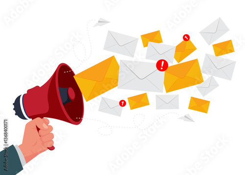 Megaphone and letter mail envelopes vector illustration