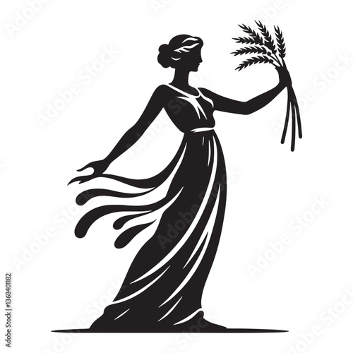 Serene Demeter silhouette, guardian of seasonal change - Demeter illustration - Demeter vector - Greek goddess silhouette


