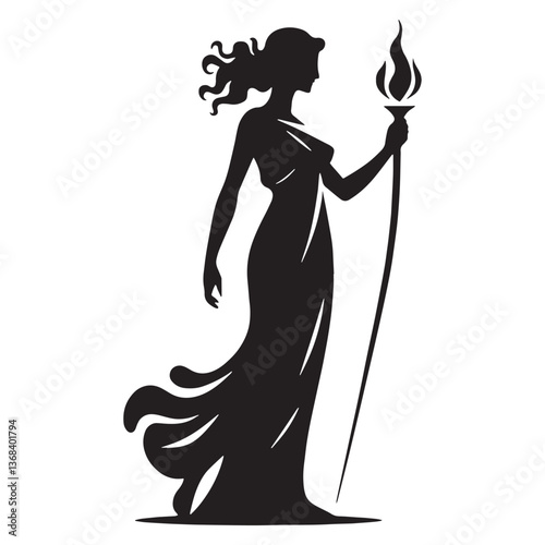 Graceful Demeter silhouette, goddess of harvest - Demeter illustration - Demeter vector - Greek goddess silhouette


