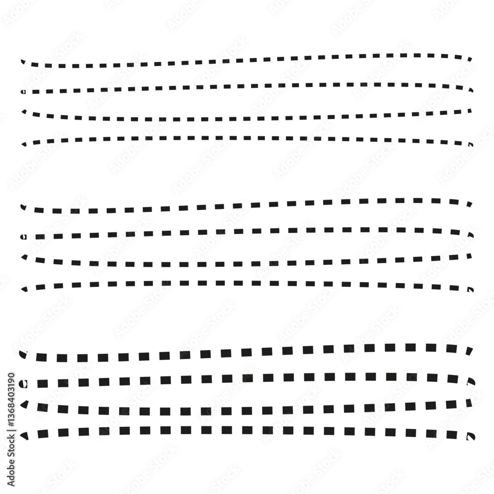 Dotted line patterns. Black wavy shapes. Minimal design elements. Seamless vector lines. Dotted line patterns. Black wavy shapes. Minimal design elements. Seamless vector lines.