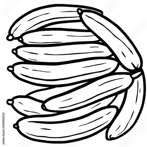 A Bunch Of Ripe Bananas Line Art Illustration