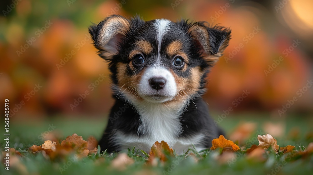 Adorable puppy surrounded by autumn leaves Adorable puppy surrounded by autumn leaves