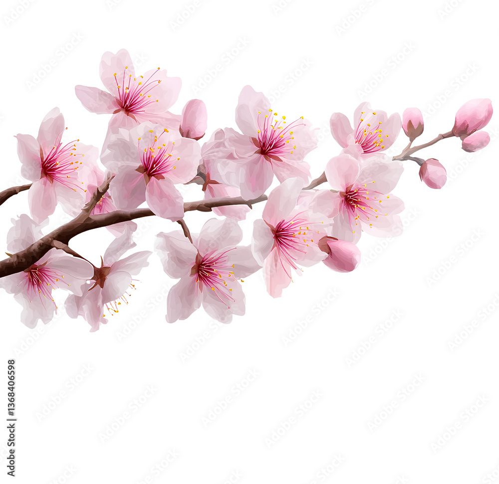 Obraz premium Cherry blossom, pink flowers on a branch, with a transparent background