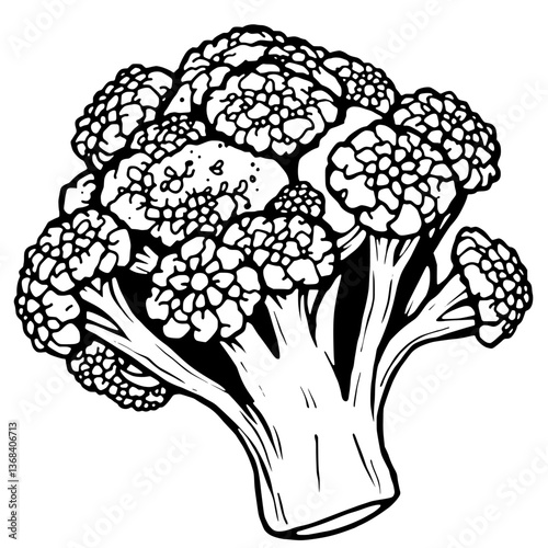 Vibrant Purple Broccoli Floret Detailed Illustration