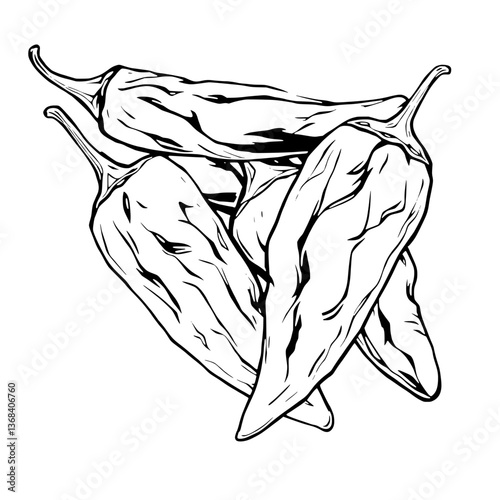 A Trio Of Dried Chili Peppers Line Art Design