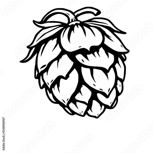 Detailed Line Art Illustration Of A Single Hop Cone