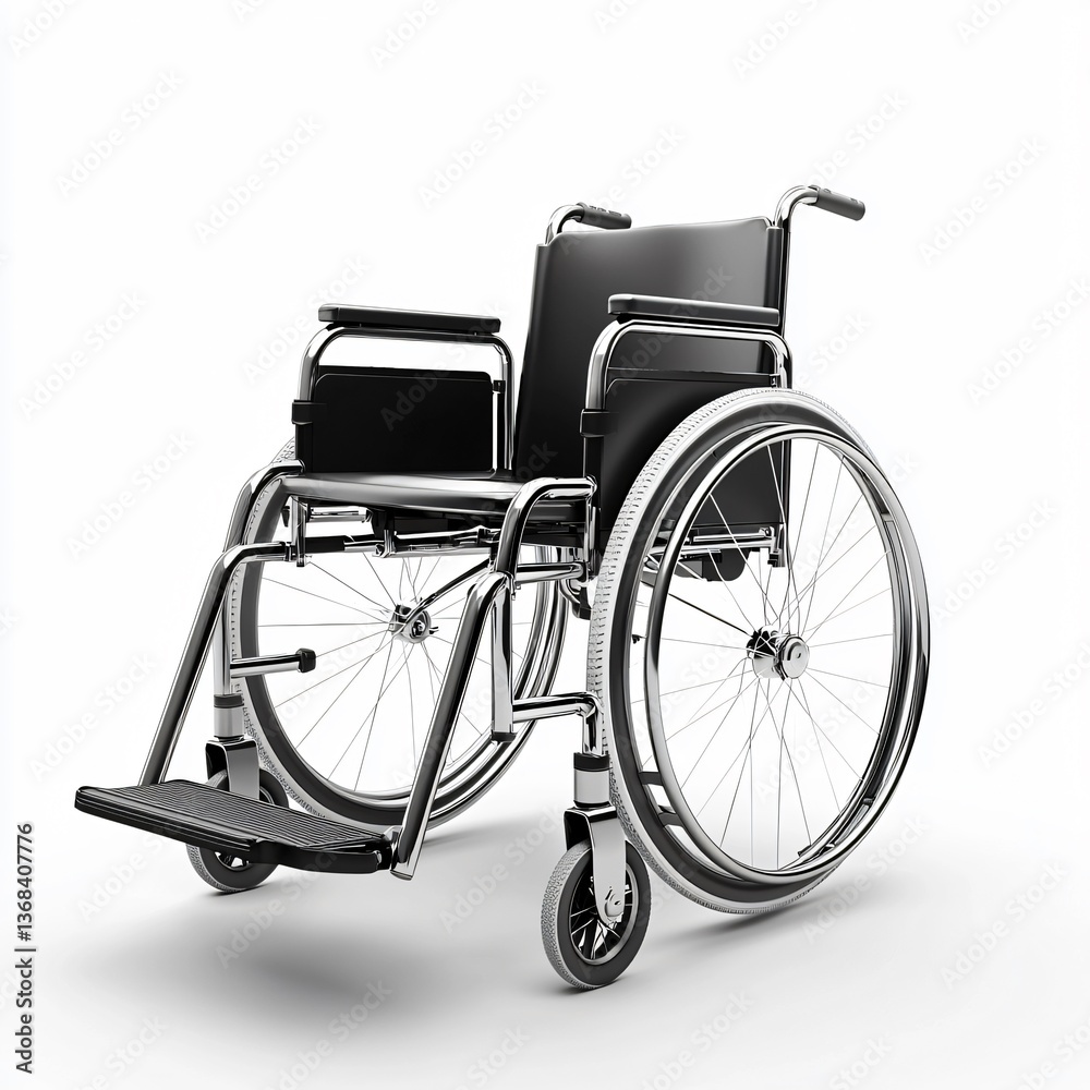 Fototapeta premium Shiny metal wheelchair, isolated on white background. Clean design