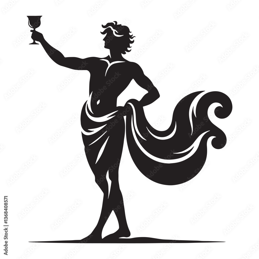 Fototapeta premium Enigmatic Dionysus silhouette, the wandering god of liberation - Dionysus illustration - Dionysus vector - Greek god silhouette