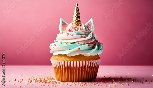 Whimsical Cupcake with Pastel Buttercream Swirl and Edible Decorations