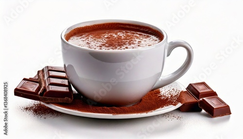 Hot Chocolate in a White Cup on a White Background – Creamy and Cozy