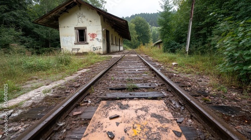 Wallpaper Mural An abandoned railway station with overgrown tracks and nature encroaching around it, evoking feelings of nostalgia and highlighting a forgotten place in the landscape. Torontodigital.ca