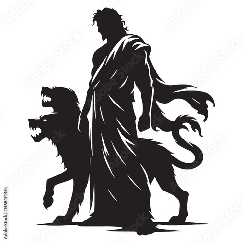 Mighty Hades silhouette, wielding his dark power - Hades illustration - Hades vector - Greek god silhouette

