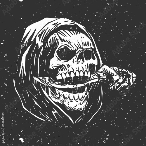 Grim Reaper Skull with Knife Vector Illustration