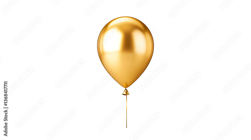 Golden balloon rendering with string decoration, isolated and transparent Golden balloon rendering with string decoration, isolated and transparent