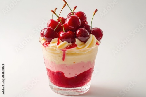 Wallpaper Mural Dessert with cherries, vanilla whipped cream and sauce served in a glass bowl. Torontodigital.ca