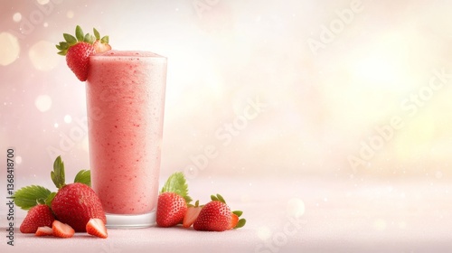 Wallpaper Mural Refreshing strawberry smoothie in a glass with fresh berries Torontodigital.ca