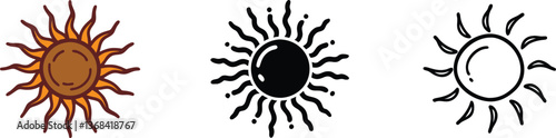 Sun Icons Orange, Black, White, Summer, Rays, Design, Symbols, vector, Style, Variations