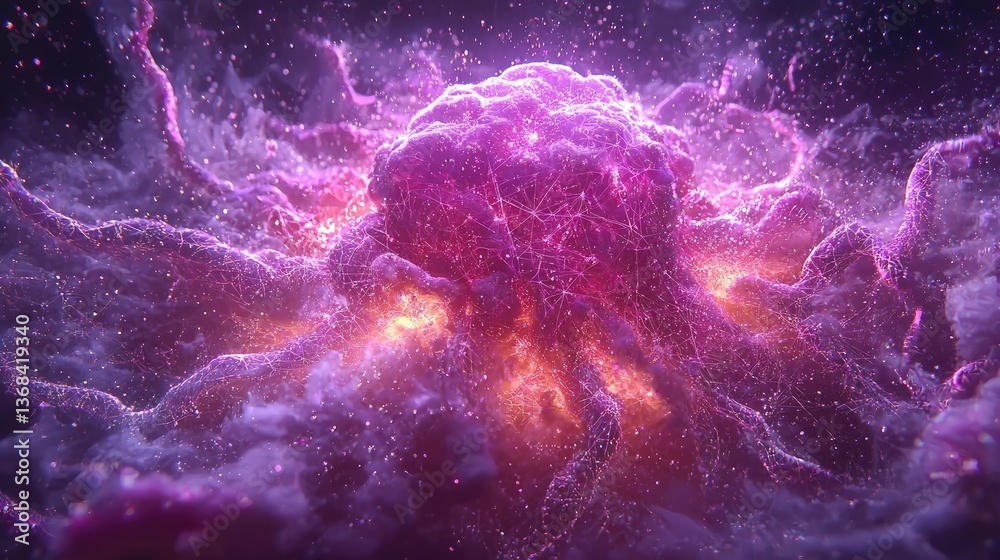 Abstract Representation of Artificial Intelligence Interconnectedness in a Vibrant Cosmic Landscape Abstract Representation of Artificial Intelligence Interconnectedness in a Vibrant Cosmic Landscape