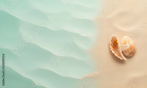 Calm Seashells on Serene Beach with Gentle Waves and Sand