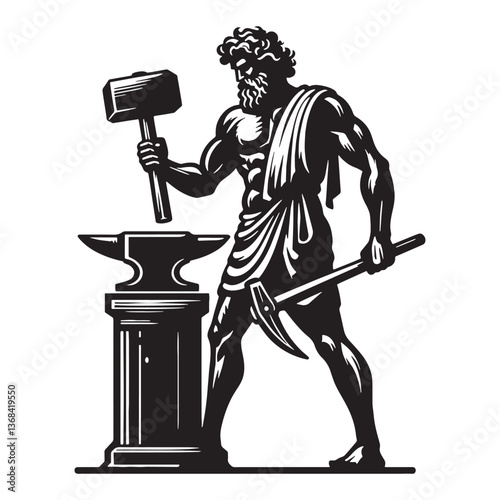 Artisan Hephaestus silhouette, creator of divine machines - Hephaestus illustration - Hephaestus vector - Greek god silhouette

