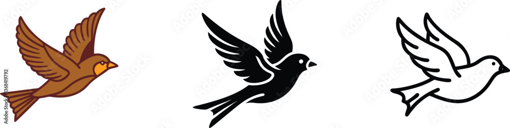 Fototapeta premium Flying Birds Brown, Black, White Bird Silhouettes, Flight, Wings