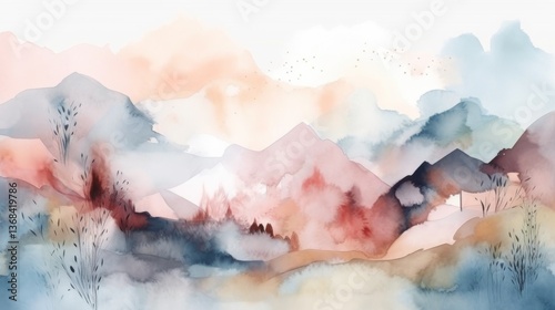 A serene watercolor landscape with gentle hues.