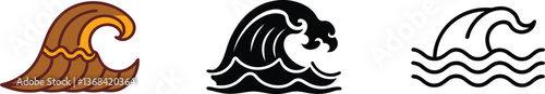 Stylized Wave Illustrations Brown, Black, and Line Art Designs