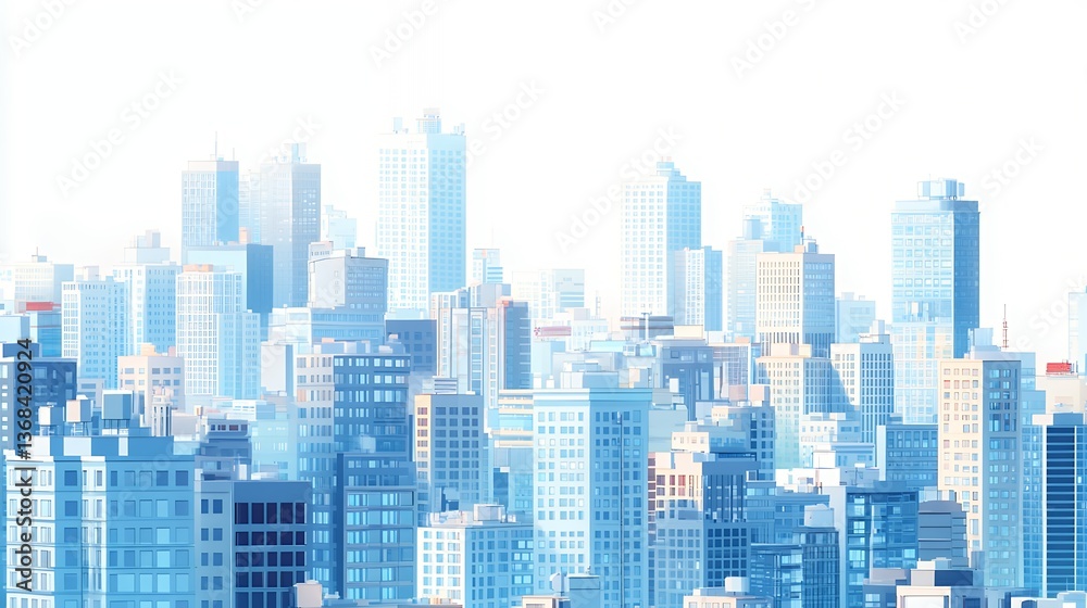Obraz premium Cityscape Illustration of Modern Buildings with Blue and White Tones and Abstract Style