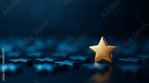 Golden star among blue stars on a dark background
