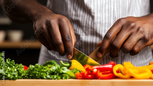 Chef preparing colorful peppers