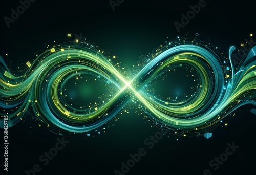Abstract Digital Infinity Design With Green And Blue Swirling Patterns