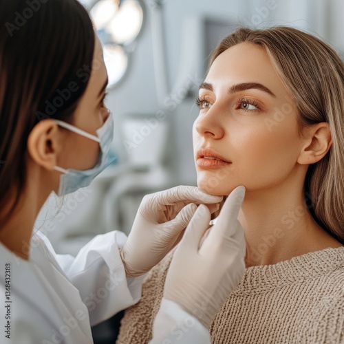 Wallpaper Mural Medical dermatology consultation scene, woman pointing at facial pigmentation Torontodigital.ca