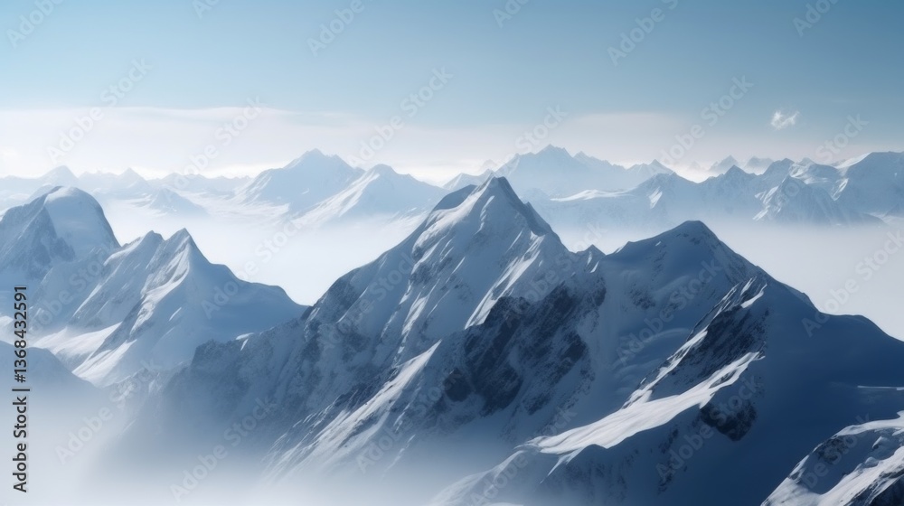 Obraz premium Majestic snow-capped mountains under blue sky.
