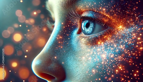 A hyper-realistic close-up profile of a human face, focusing on the eye and nose area