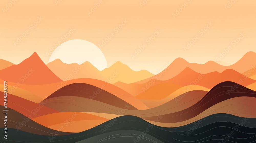 Serene sunset over rolling hills and valleys. Serene sunset over rolling hills and valleys.