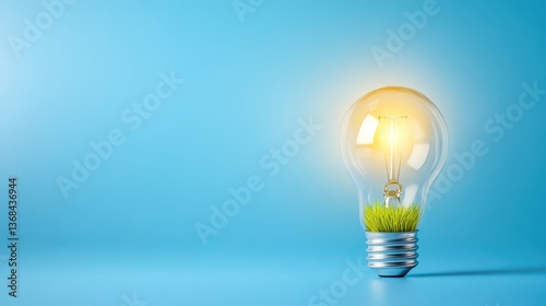 Ecofriendly light bulb with grass inside, sustainable green energy and environmental conservation