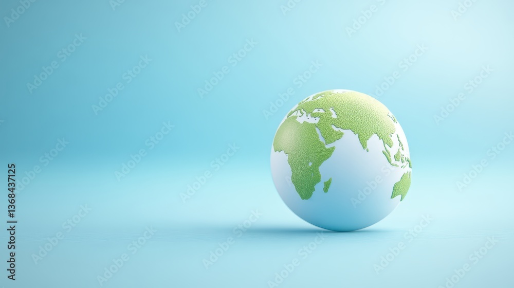 Naklejka premium Green globe on blue, symbol of global environmental awareness and sustainability