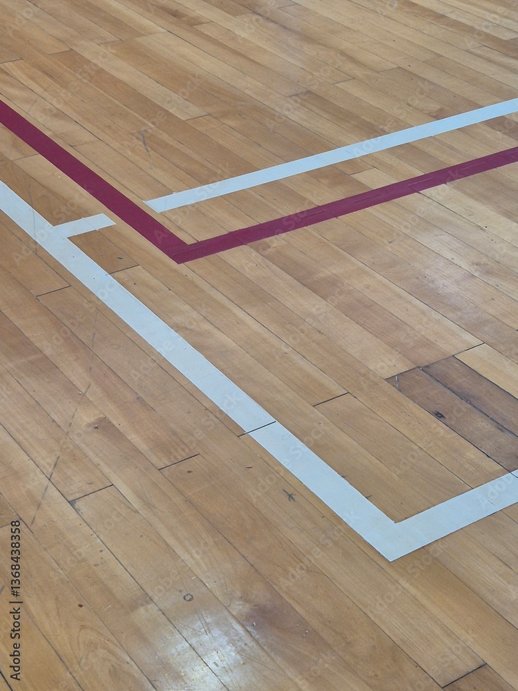 demarcation of the courts on the floor of the sports center