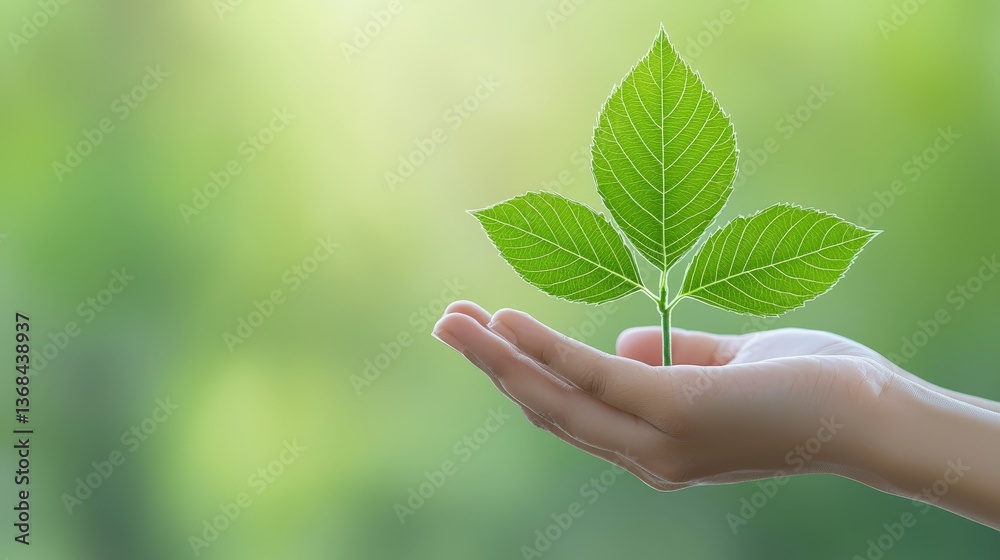A vibrant green leaf held gently in hand, closeup of nature's beauty hand A vibrant green leaf held gently in hand, closeup of nature's beauty hand