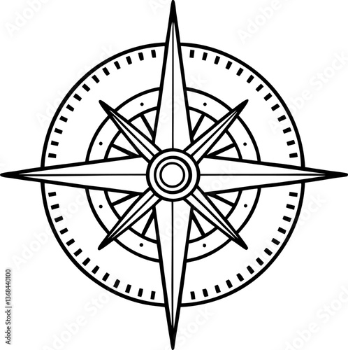 black and white compass rose design with nautical elements